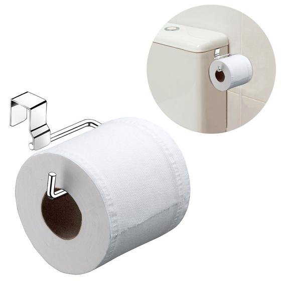 Imagem de Suporte papel higiênico simples papeleira aço cromado para caixa acoplada 1 rolo banheiro lavabo