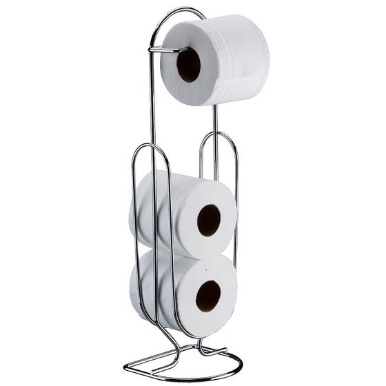 Imagem de Suporte papeleira porta papel higiênico de chão 3 rolos em aço cromado aramado para banheiro lavabo