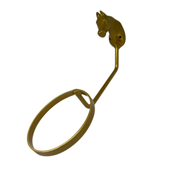 Imagem de Suporte para chapéu de arco cabeça cavalo dourado organizador pendurador alumínio fundido para boné toalha guardanapo