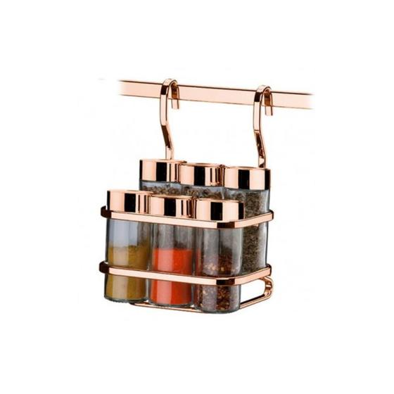 Imagem de Suporte Para Condimentos De Parede Em Aço Carbono Bella Cucina Com 6 Potes 100ml Future