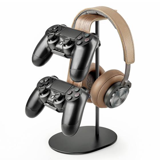 Imagem de Suporte para controlador e fone de ouvido QinCoon Alumínio/Madeira PS5/PS4/Xbox