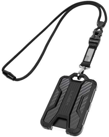 Imagem de Suporte para Crachá LIUGX com Cordão e Clip - Textura de Fibra de Carbono