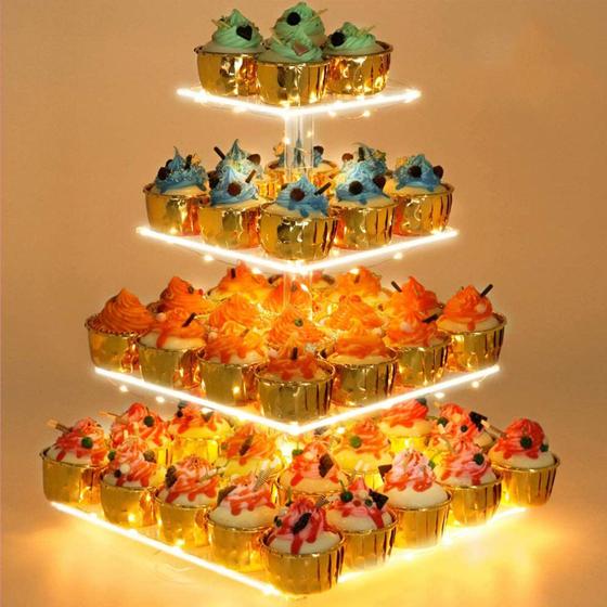 Imagem de Suporte para cupcakes YestBuy Torre de acrílico de 4 camadas com luz LED