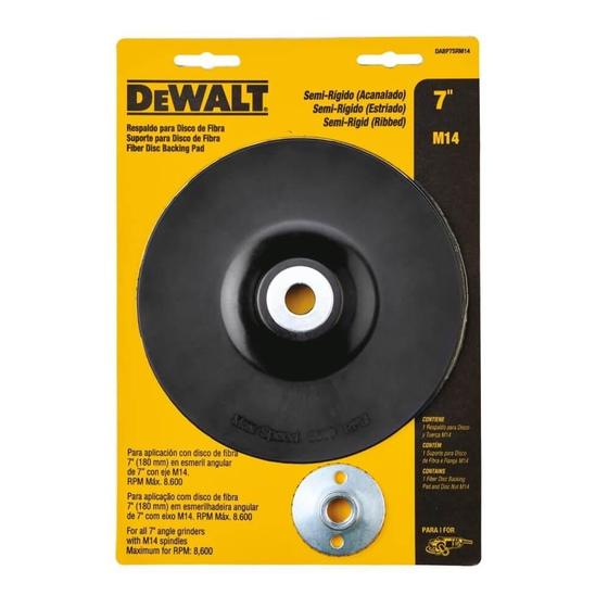 Imagem de Suporte para Disco de Lixa 7" Semi Rígido com Flange Dewalt Dabp7srm14 para Esmerilhadeiras Eixo M14