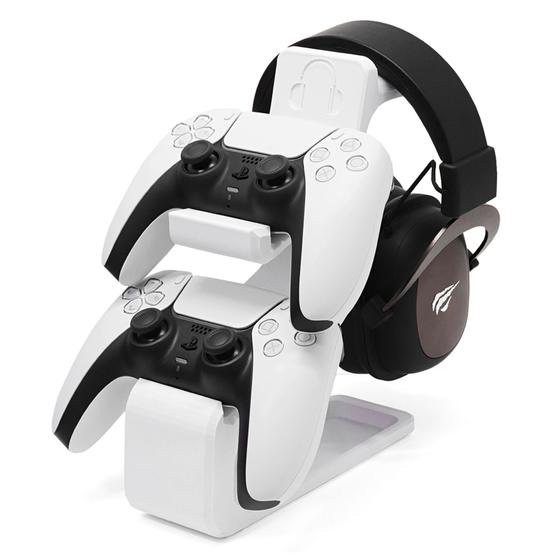 Imagem de Suporte para dois controles dualsense e suporte para fone de ouvido/headset