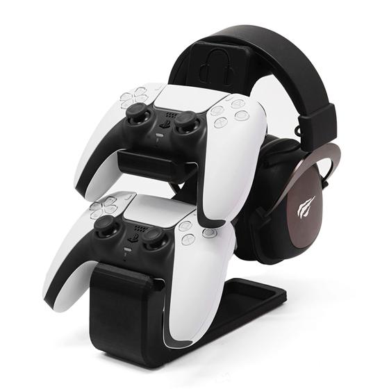 Imagem de Suporte para dois controles dualsense e suporte para fone de ouvido/headset