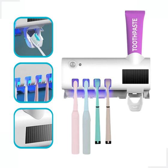 Imagem de Suporte para Escova de Dentes Esterilizador com Luz UV Dispenser Automático de Creme Dental