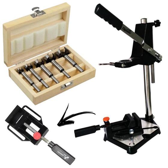 Suporte para Furadeira com Morsa + Kit de Fresas para Madeira 5 Peças SPARTA Menor preço em Suporte para Furadeira com Morsa + Kit de Fresas para Madeira 5 Peças SPARTA