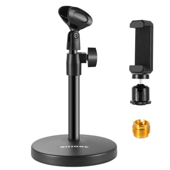 Imagem de Suporte para Microfone de Mesa BILIONE 3 em 1 - Ajustável com Clipe