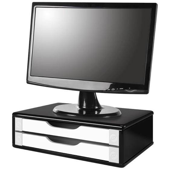 Imagem de Suporte Para Monitor 2 Gavetas Preto e Branco - Souza