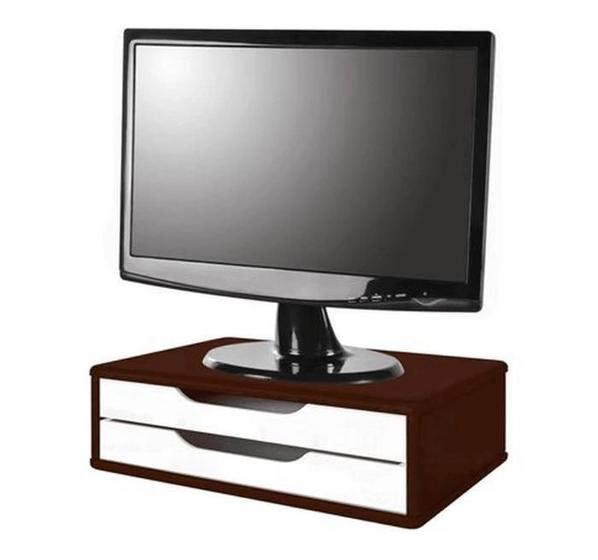 Imagem de Suporte para Monitor com 2 Gavetas Tabaco/Branco - Souza -