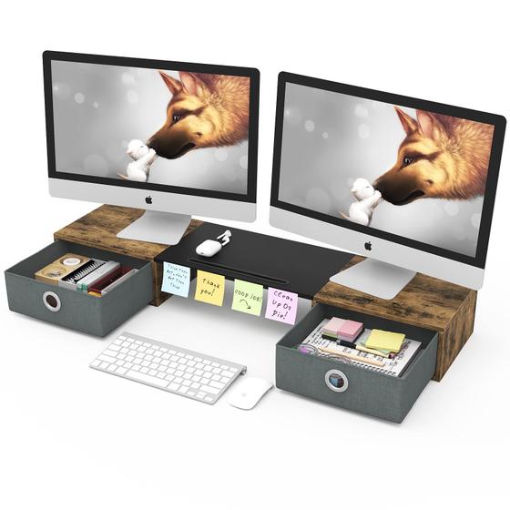 Imagem de Suporte para Monitor Duplo WESTREE com 2 Gavetas - Capacidade de 100 Libras