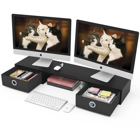 Imagem de Suporte para Monitor Duplo WESTREE com 2 Gavetas - Suporta até 100 Libras