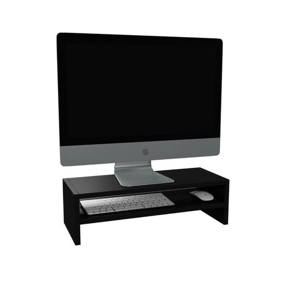 Imagem de Suporte para Monitor MDF 53cm Preto Duplo Mesa Notebook Tv Home Office Base Madeira Decorativo