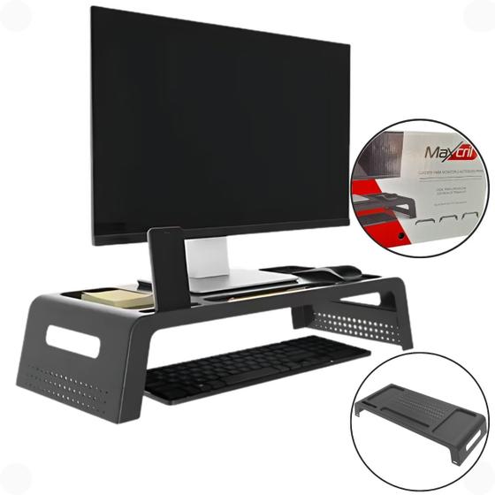 Imagem de Suporte para Monitor ou Notebook Prime Preto com Ajuste Altura Ideal para Organizar Mesa Trabalho Escritório