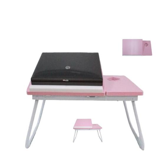 Imagem de Suporte para notebook em madeira cama ajustavel multifuncional sofa apoio home office dobravel rosa
