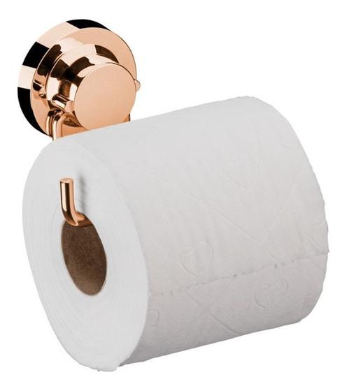 Imagem de Suporte Para Papel Higiênico Aço Fixação Ventosa Rose Gold