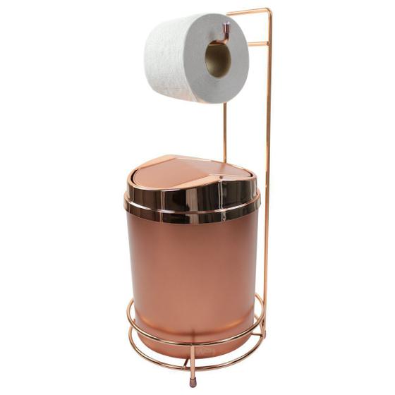 Suporte Para Papel Higiênico com Lixeira Basculante Rosé Gold Fosco Menor preço em Suporte Para Papel Higiênico com Lixeira Basculante Rosé Gold Fosco
