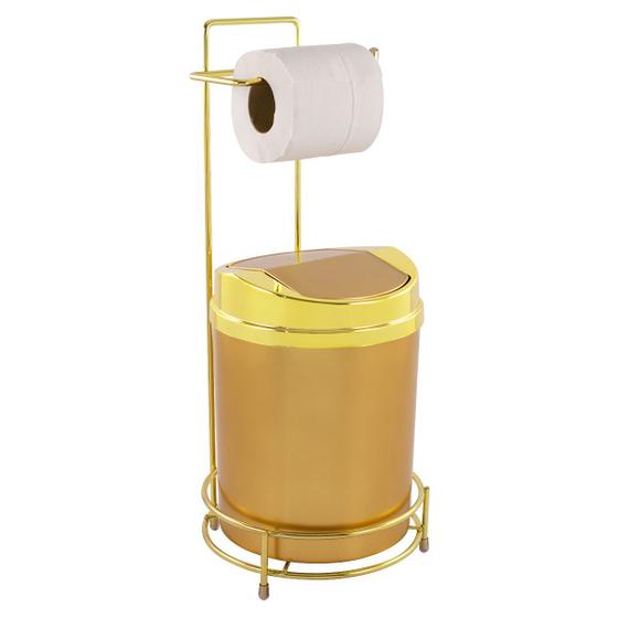 Imagem de Suporte para Papel Higiênico com Lixeira Dourada Fosco 5 Litros