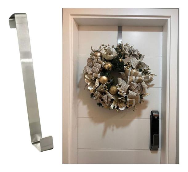 Imagem de Suporte Para Pendurar Guirlanda Porta Natalino Enfeite Inox Porta Gancho Decoração Natal Casa Luxo Resistente