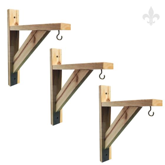 Imagem de Suporte Para Plantas Pinus Parede Mão Francesa Kit 3 Peças
