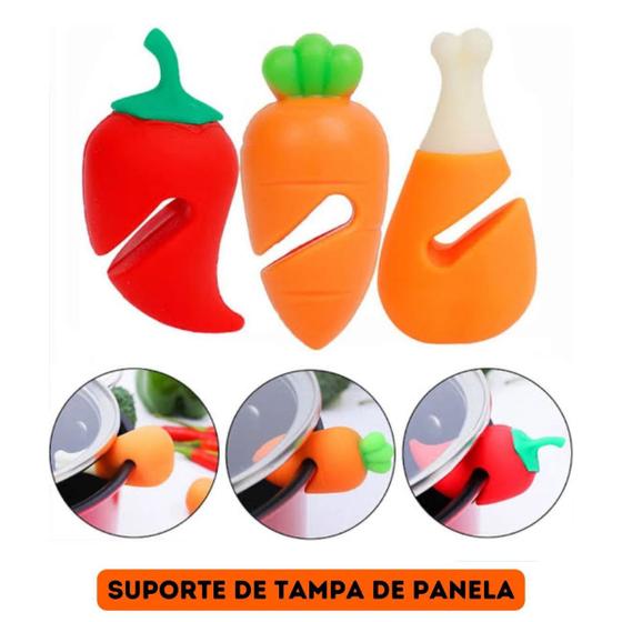 Imagem de Suporte Para Segurar Tampa Panela Aberta Cozinha Silicone - Kit 3 Unidades