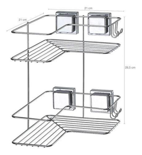 Imagem de Suporte para Shampoo e Sabonete Cantoneira Dupla com Ventosa Sucção Fixação ARTHI 1301