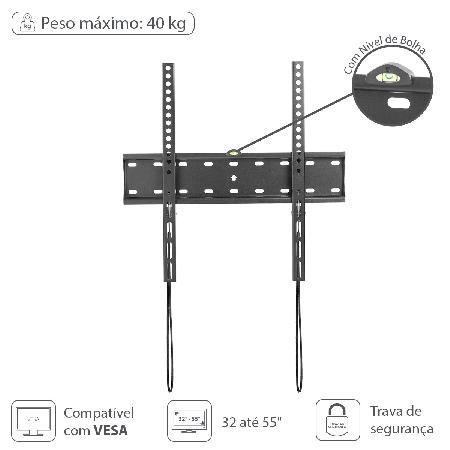 Imagem de Suporte para tv led- lcd de 32" a 55" fixo com nivel bolha e trava de segurança - st400a