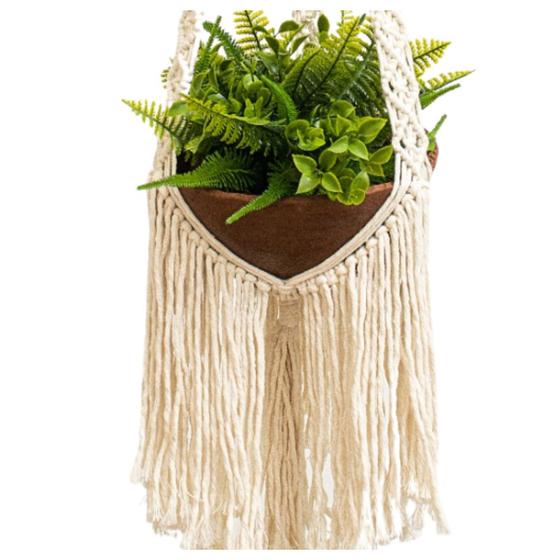 Suporte para Vaso de Plantas em Macramê (cru) Franja Menor preço em Suporte para Vaso de Plantas em Macramê (cru) Franja