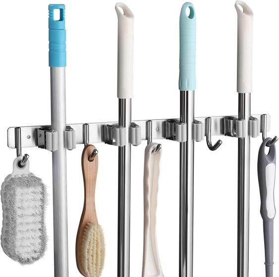 Suporte para Vassoura Mop Rodo Pá Organizador 9 Acessórios Parede Inox