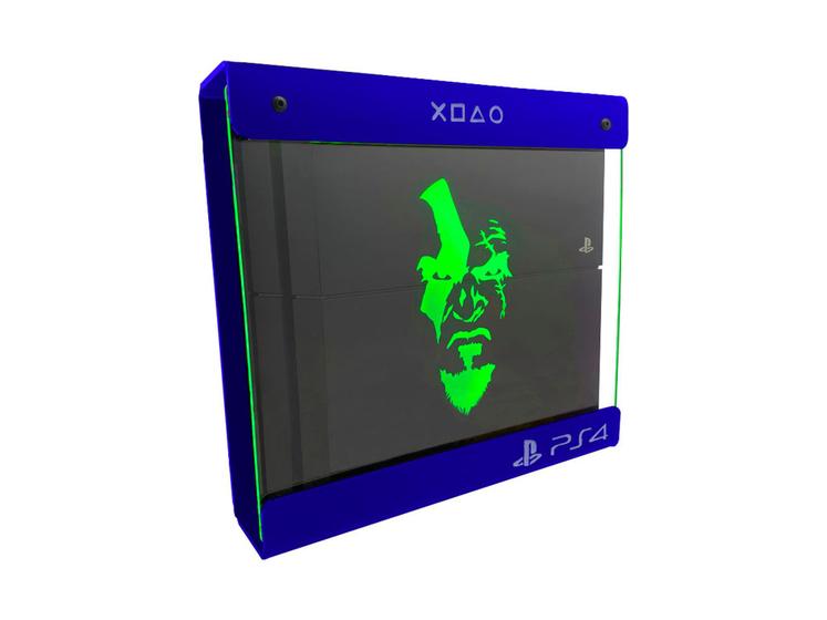 Imagem de Suporte Parede Iluminado Shield Ps4 Slim - Azul - Verde - God Of War (face)