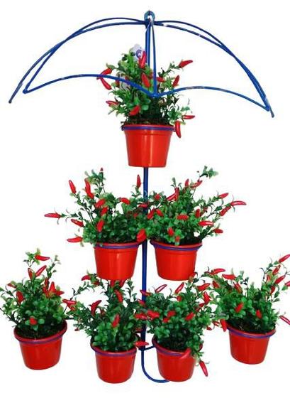 Suporte Plantas Guarda chuva Azul 7 Vasos Menor preço em Suporte Plantas Guarda chuva Azul 7 Vasos