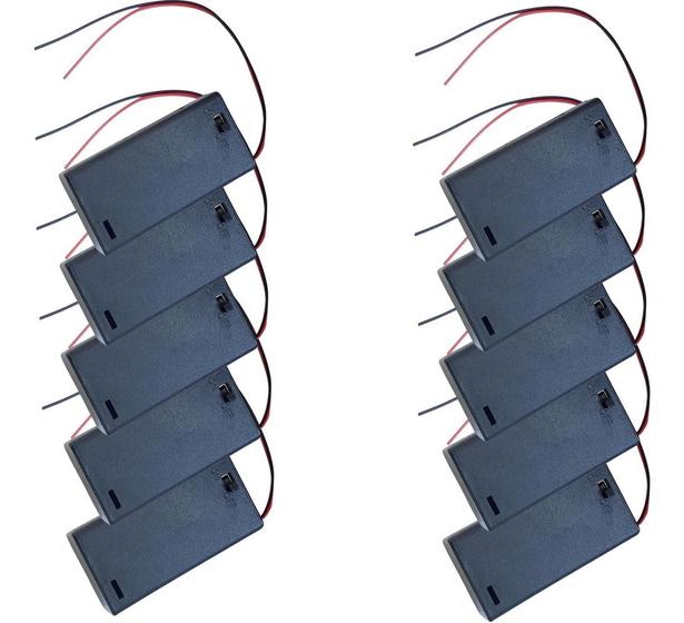 Imagem de Suporte Porta 2 Pilhas AA com Chave On Off e Tampa Arduino - Kit 10 Peças