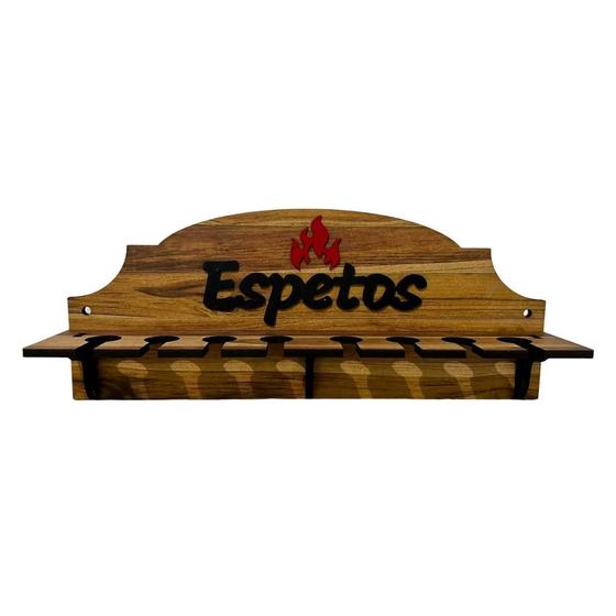 Imagem de Suporte Porta 8 Espetos De Parede Decorativo Para Churrasco Em Madeira MDF