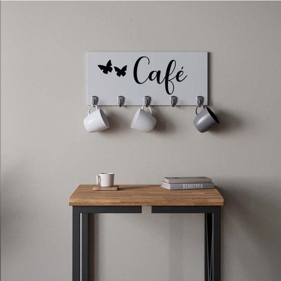 Imagem de Suporte Porta Canecas e Xícaras MDF Branco Café P14H Preto - Ahazzo Móveis