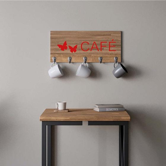 Imagem de Suporte Porta Canecas e Xícaras MDF Castanho Café P12A Vermelho - Ahazzo Móveis