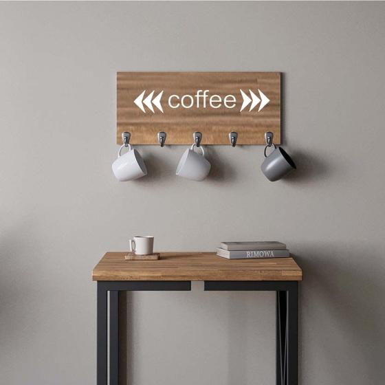 Imagem de Suporte Porta Canecas e Xícaras MDF Castanho Coffee P09C Branco - Ahazzo Móveis