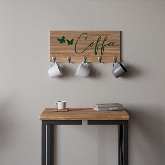 Imagem de Suporte Porta Canecas e Xícaras MDF Castanho Coffee P13B Verde - Ahazzo Móveis