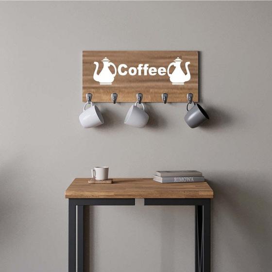 Imagem de Suporte Porta Canecas e Xícaras MDF Castanho Coffee P19C Branco - Ahazzo Móveis