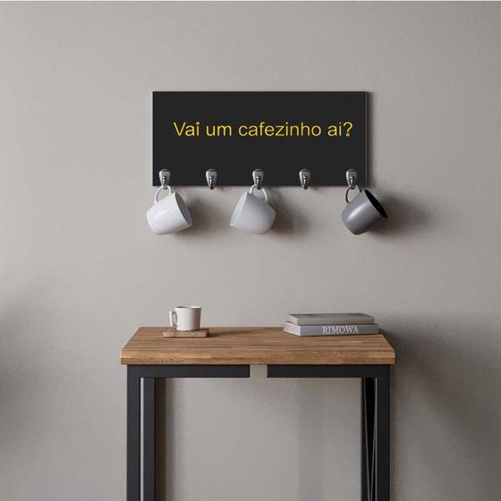 Imagem de Suporte Porta Canecas e Xícaras MDF Preto Cafezinho P07G Amarelo - Ahazzo Móveis