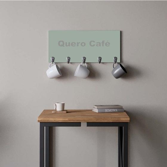 Imagem de Suporte Porta Canecas e Xícaras MDF Verde Quero Café P02E Cinza - Ahazzo Móveis