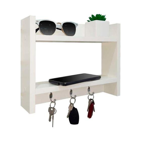 Imagem de Suporte Porta Chaves Organizador Decorativo de Parede Madeira Branco