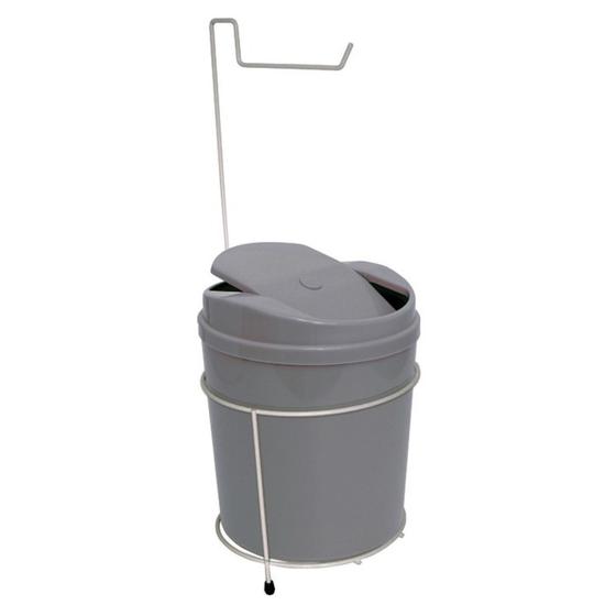 Suporte Porta Papel Higiênico Branco Com Lixeira 5L Cesto Lixo Cinza Tampa Basculante Banheiro - 497 AMZ
