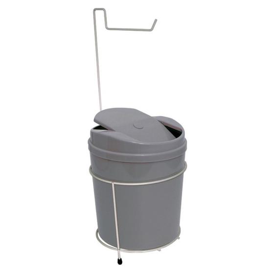 Imagem de Suporte Porta Papel Higiênico Branco Com Lixeira 5L Cesto Lixo Cinza Tampa Basculante Banheiro - 497 AMZ