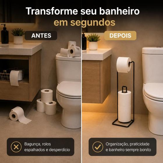 Suporte Porta Papel Higiênico Chão Luxo Banheiro Organização Aramado Preto - Shop Mais