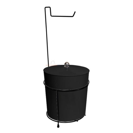 Imagem de Suporte Porta Papel Higiênico Com Lixeira 5 Litros Redonda Cesto Lixo Chão Banheiro Preto - 448 AMZ