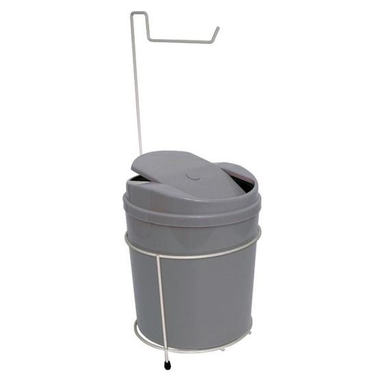 Suporte Porta Papel Higiênico Com Lixeira 5L Cesto Lixo Tampa Basculante Banheiro Cinza Branco - 497 AMZ