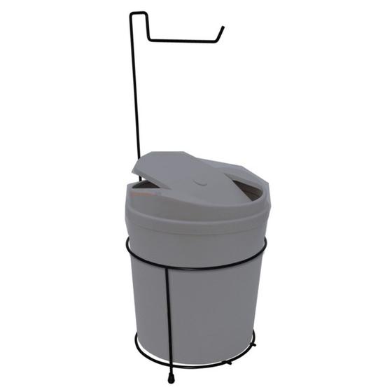 Imagem de Suporte Porta Papel Higiênico Com Lixeira 5L Cesto Lixo Tampa Basculante Banheiro Cinza Preto - 456 AMZ