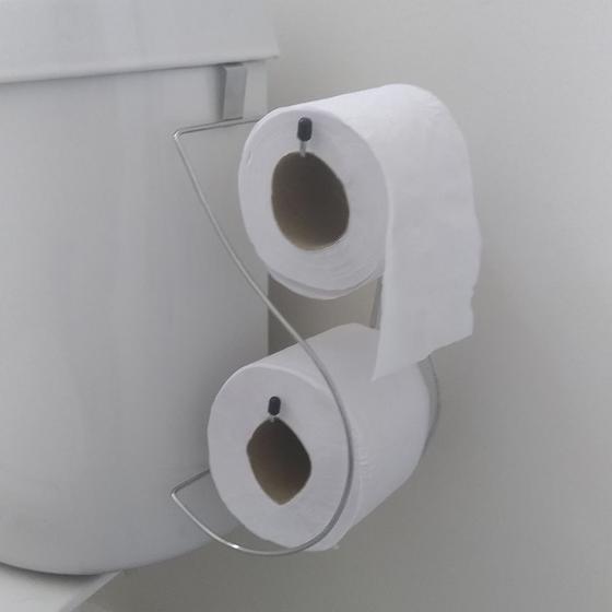 Imagem de Suporte Porta Papel Higiênico Duplo Aço Cromado Para Caixa Acoplada Banheiro