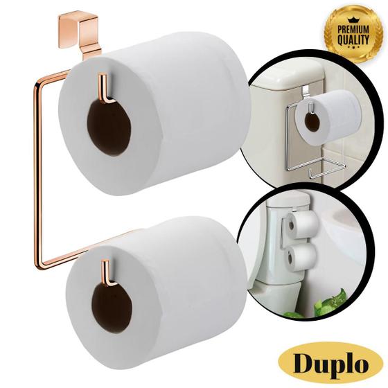 Imagem de Suporte Porta Papel Higiênico Duplo Banheiro Para Caixa Acoplada Cromado Aramado Para Dois Rolos